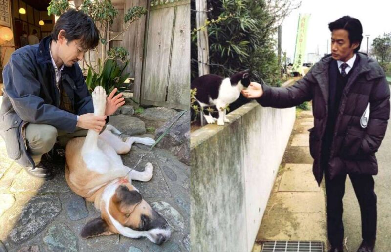 犬・猫と触れ合う竹野内豊